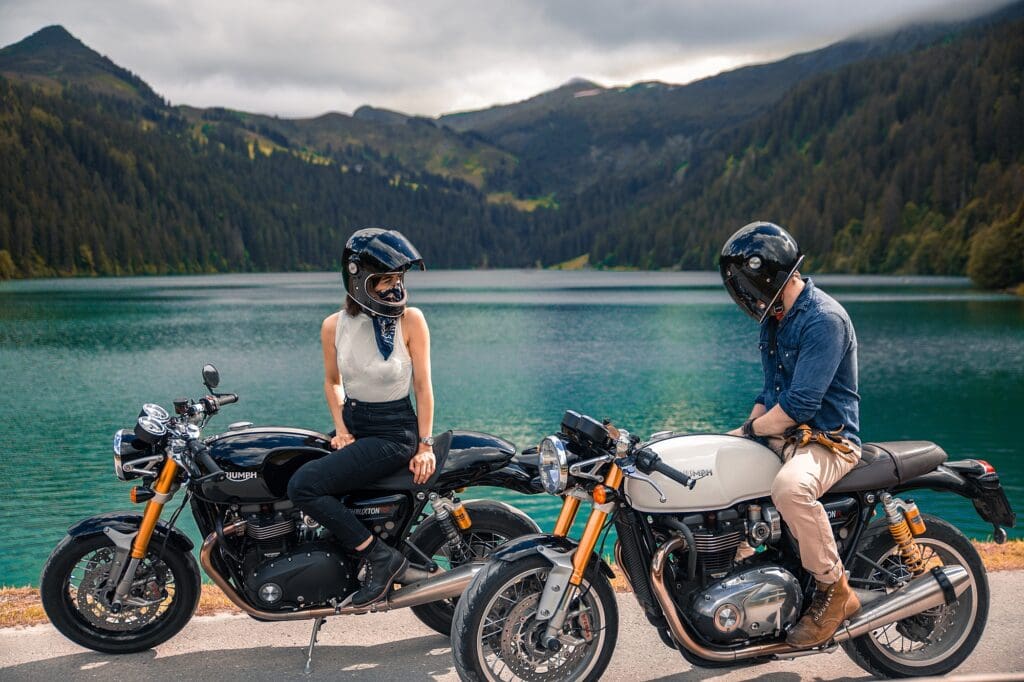 Couple riding motorcycles in bali