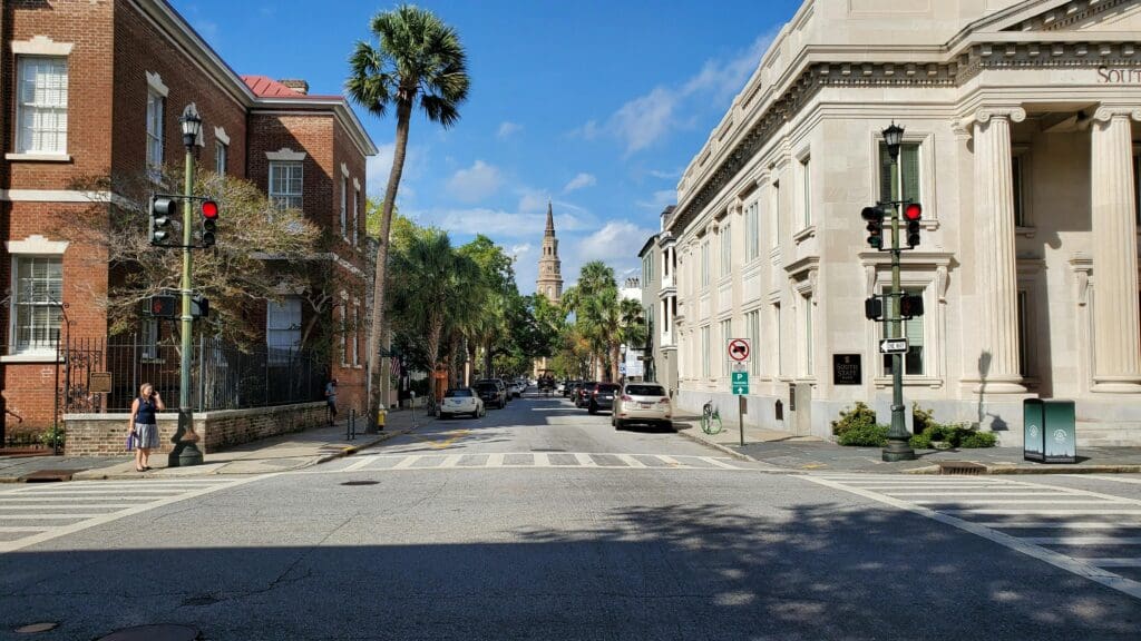 Downtown Charleston with crosswalks