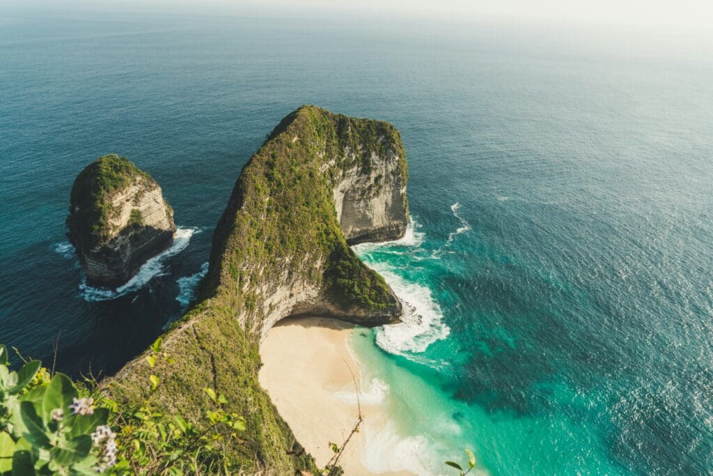 Drone photo of an island in Bali