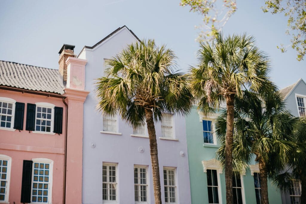 Rainbow road in charleston, beautiful homes colored in rainbow colors.